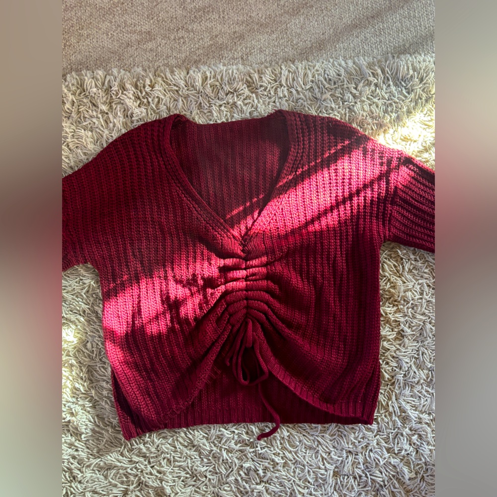 Cozy Burgundy Sweater Size Small/Medium with Cinched Tie